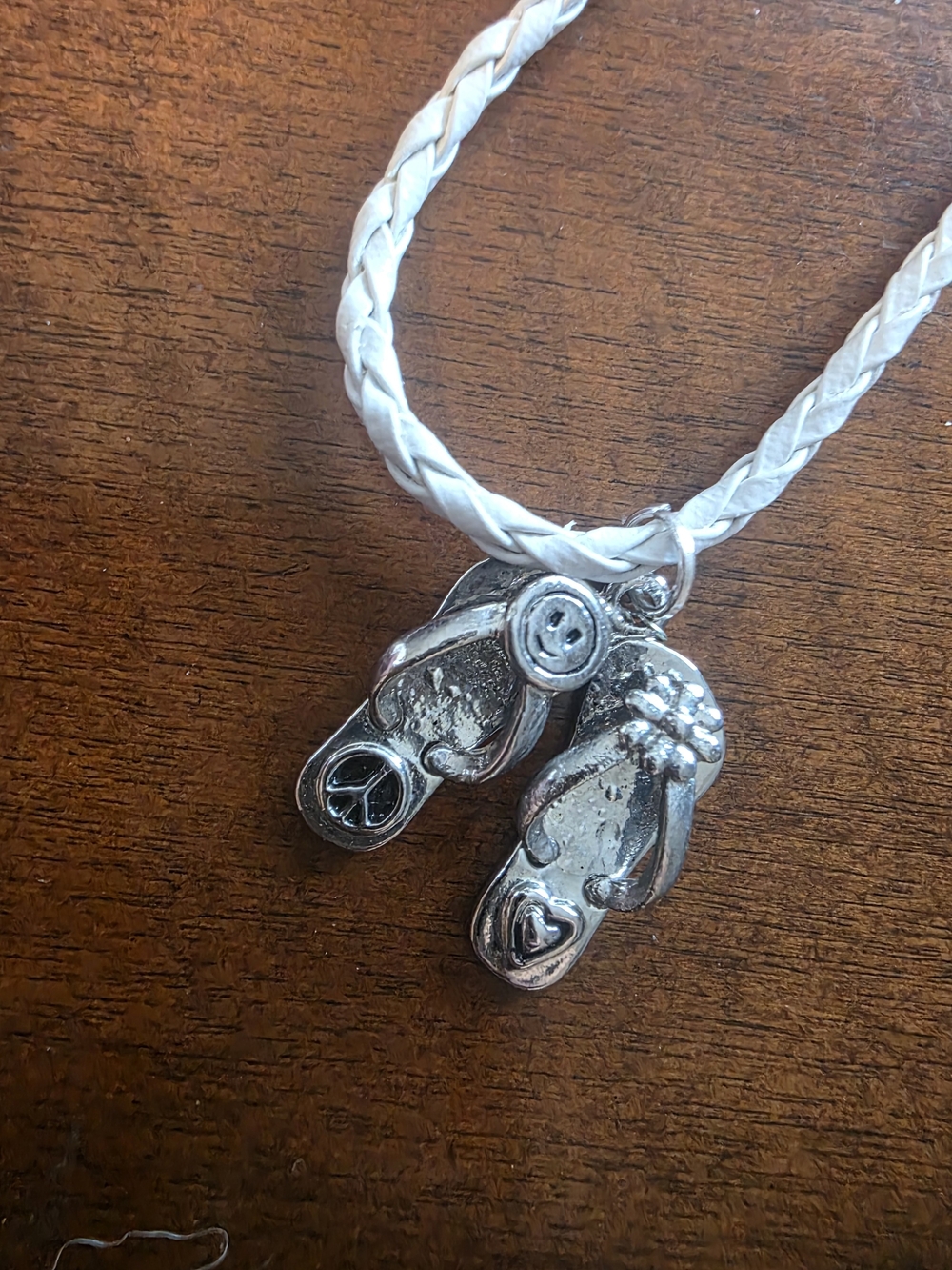 Handcrafted 925 Silver Flip Flop Necklace and Earring Jewelry Set - Picture 2 of 5